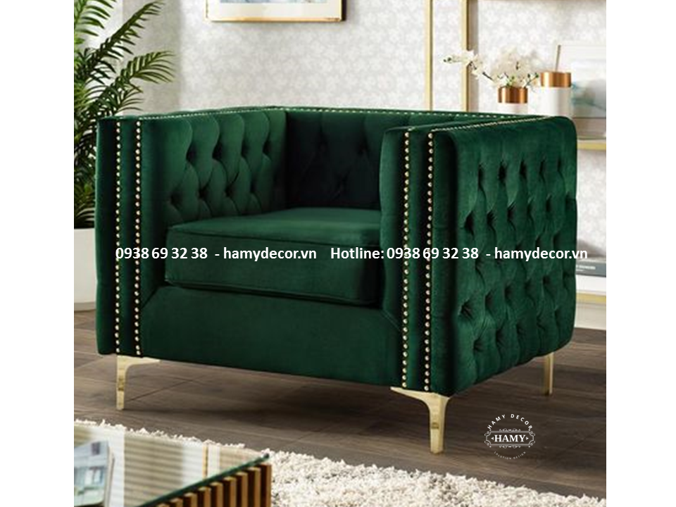 Ghế Armchair chân inox mạ vàng PVD 06