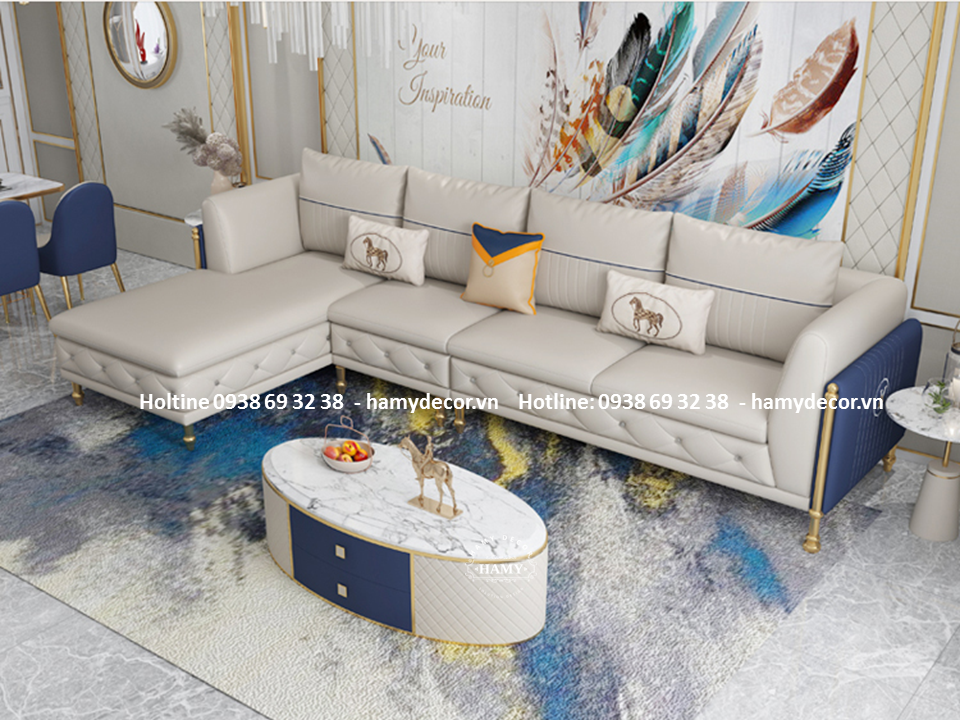 Sofa góc L bọc da cho phòng khách sạng trọng - 127