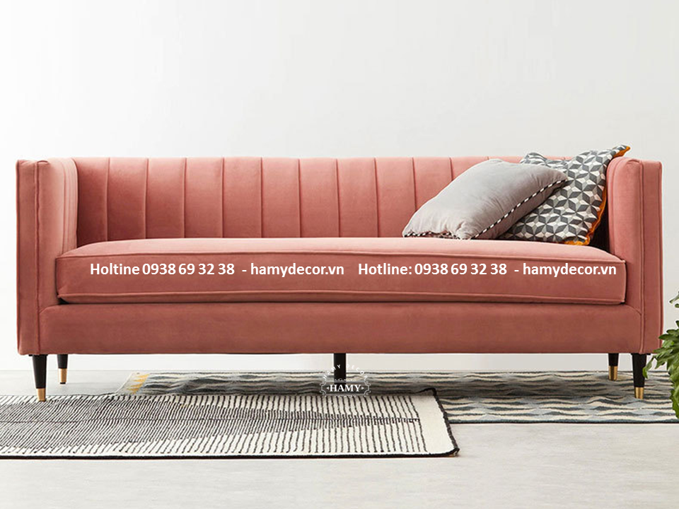 Sofa bọc vải nhung chân gỗ tự nhiên - 124