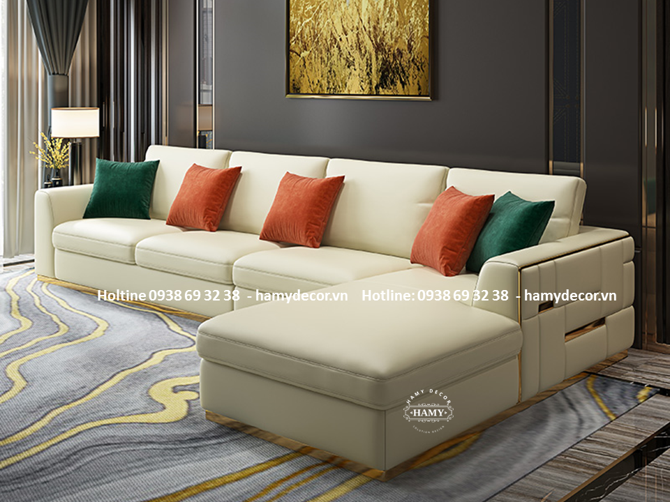 Sofa góc L bọc da cho phòng khách sạng trọng - 125
