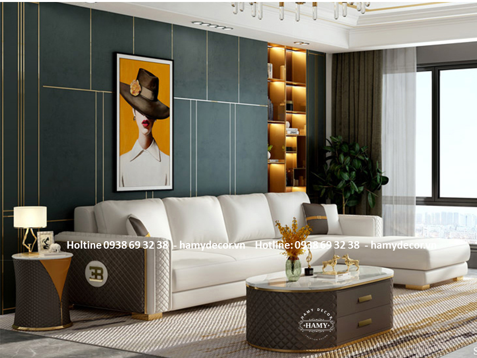 Sofa góc L bọc da cho phòng khách sạng trọng - 126