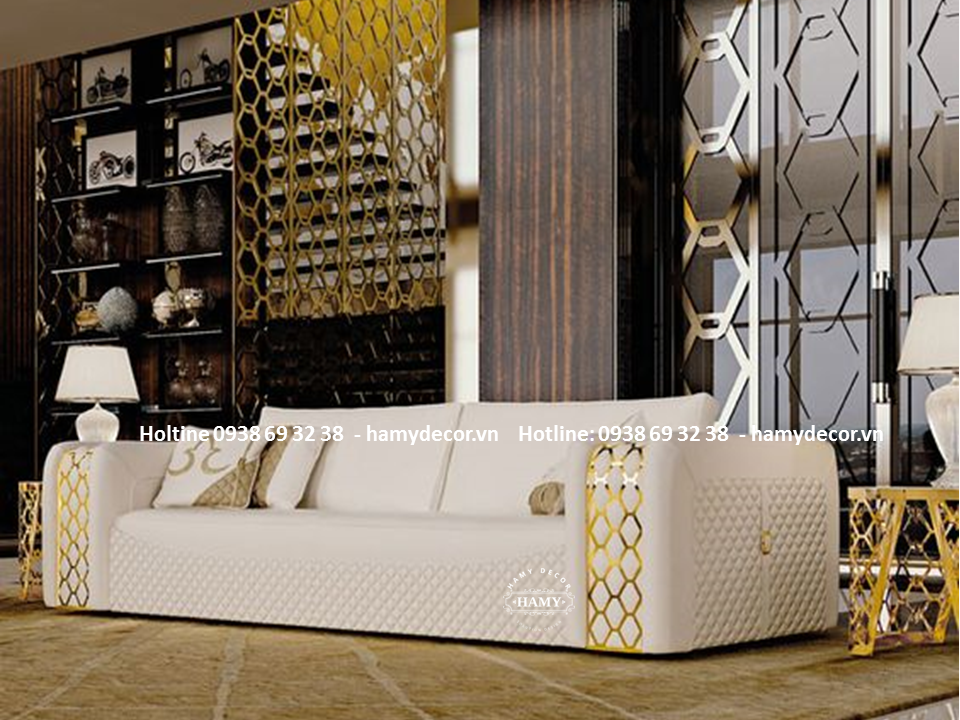 Ghế Sofa bọc vải nhung chân inox mạ vàng 92