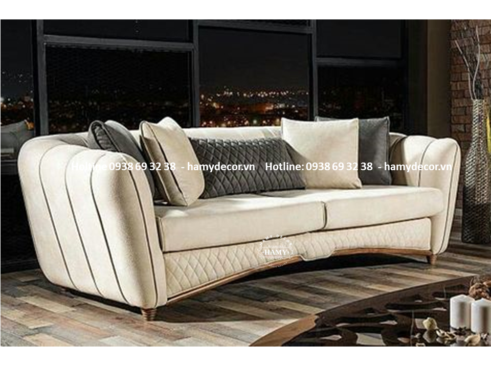 Ghế Sofa bọc da viền khung inox mạ vàng 87