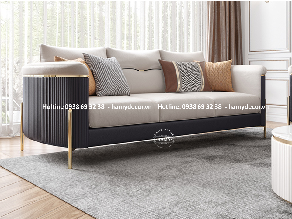 Ghế Sofa bọc da chân inox mạ vàng 91
