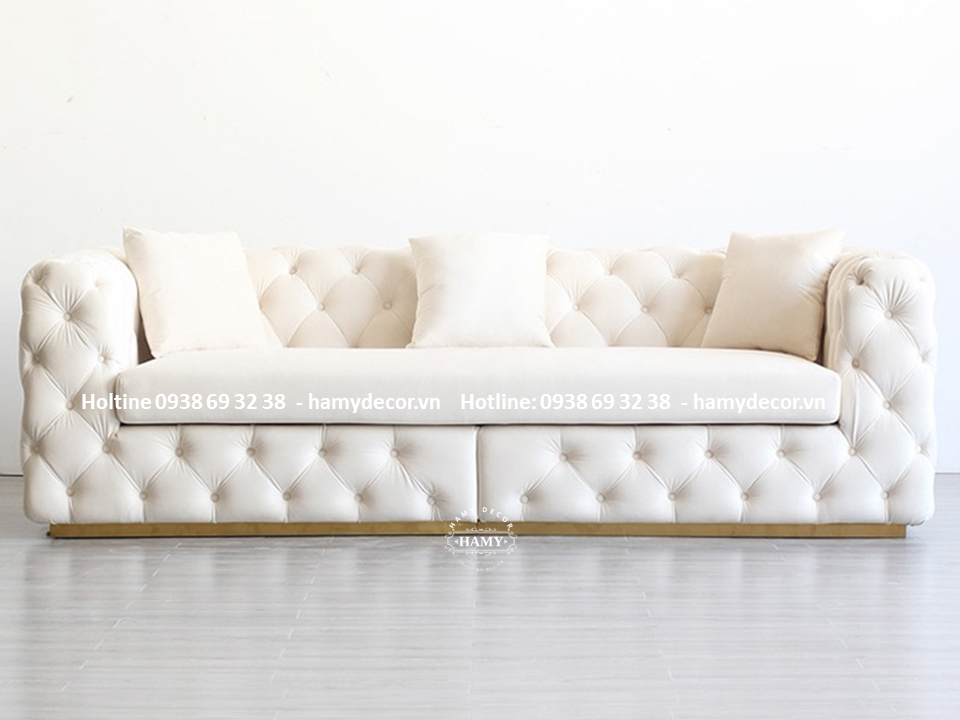Ghế Sofa bọc vải nhung kết hợp chân inox mạ vàng 90