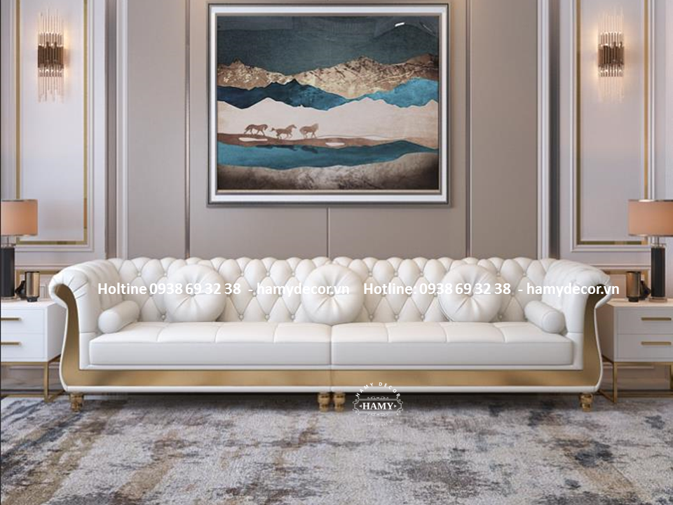 Ghế Sofa bọc da chân inox mạ vàng 93