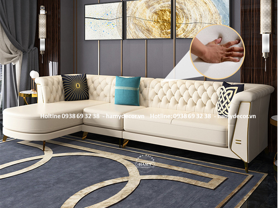 Mẫu ghế Sofa góc L bọc da sang trọng 101