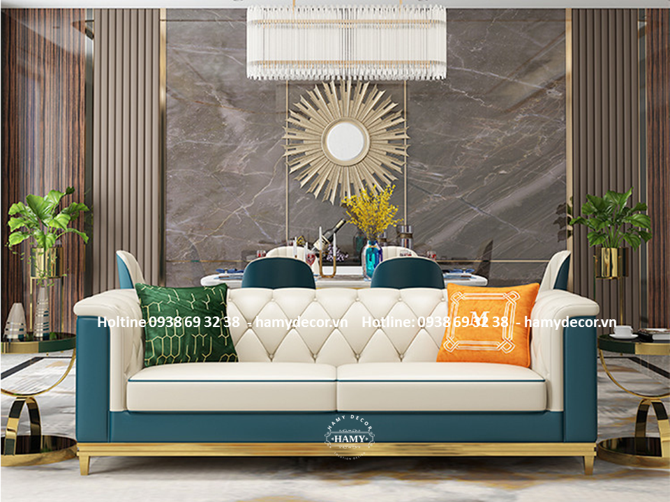 Ghế Sofa bọc vải chân inox mạ vàng - 121