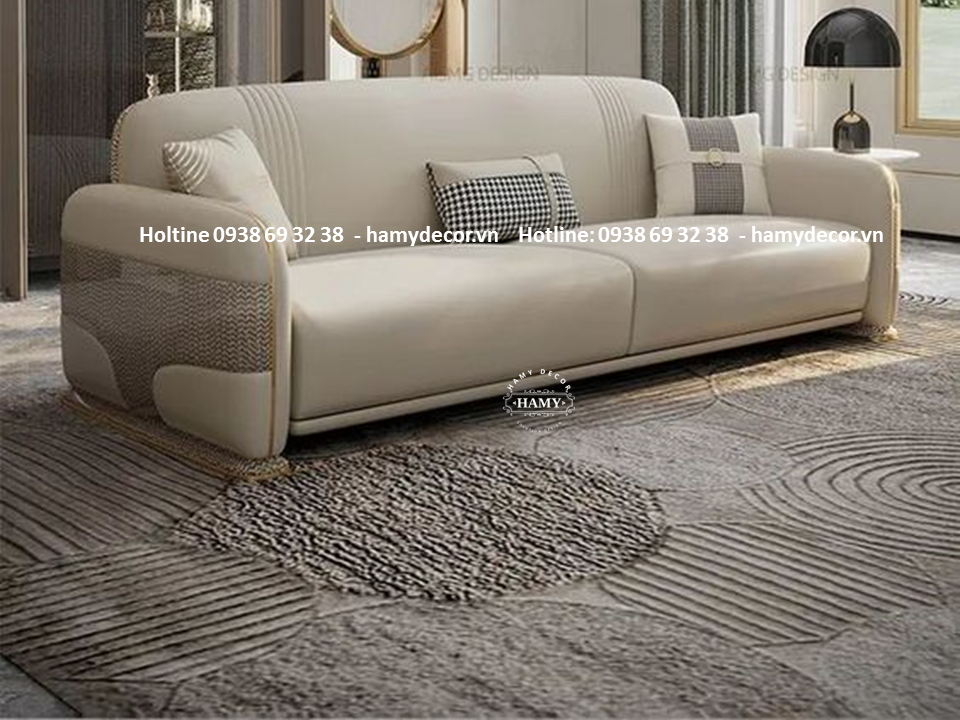 Ghế Sofa bọc nệm khung chân inox mạ vàng PVD - 82