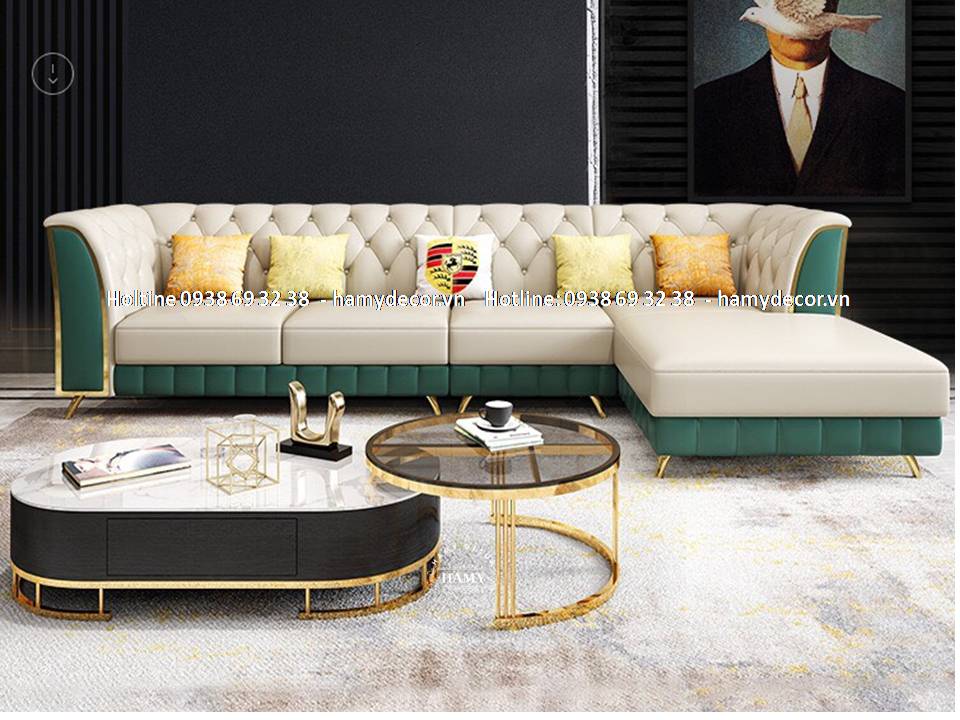 Ghế sofa góc chân inox mạ vàng SF-72