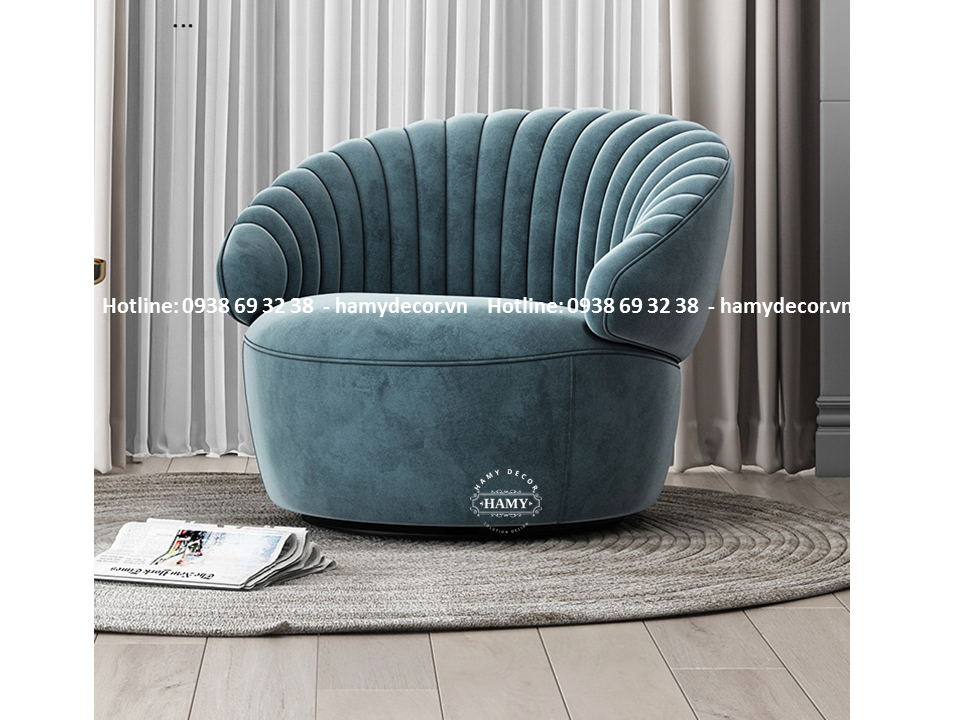 Ghế Armchair bọc vải nhung xanh cho góc thư giãn - 84