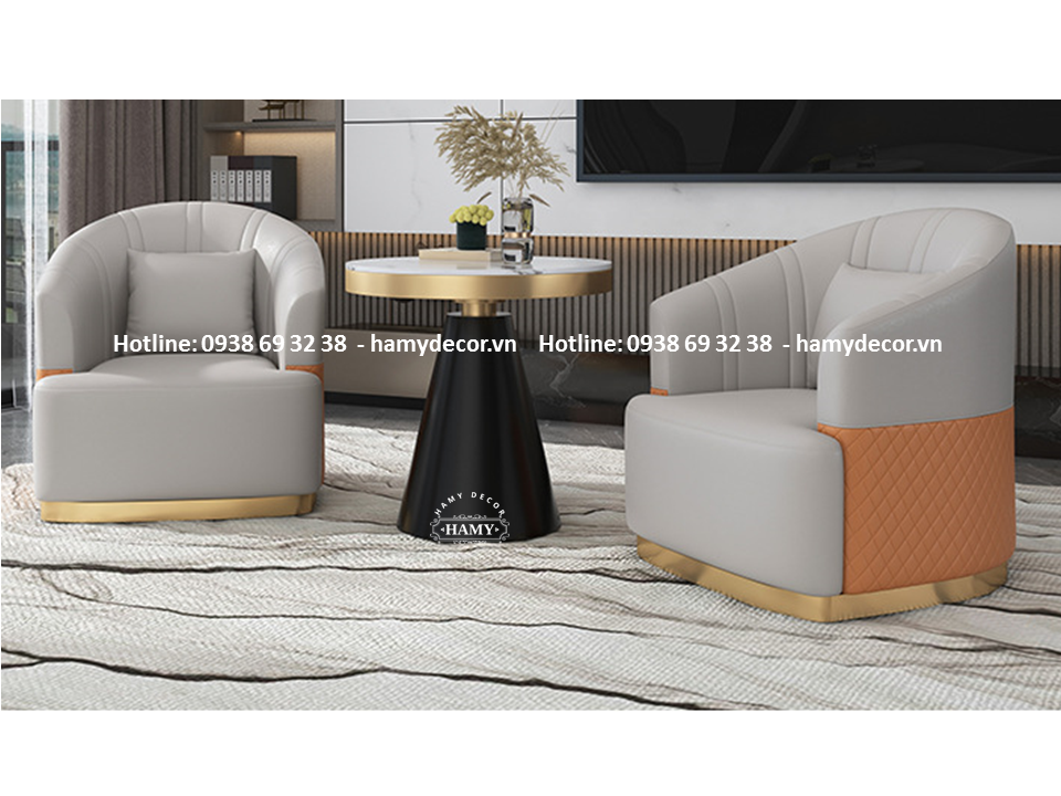 Ghế Armchair chân inox mạ vàng cho góc Chill thư giãn -  85