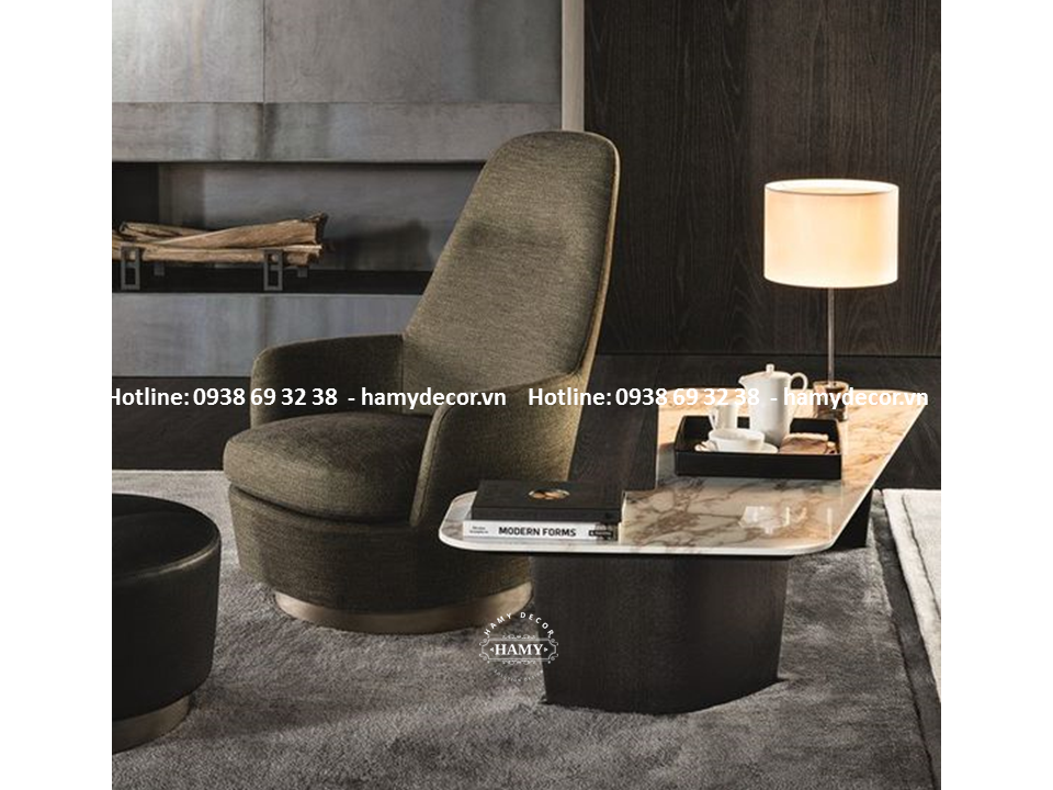 Ghế armchair tựa lưng cao chân inox mạ vàng - 91