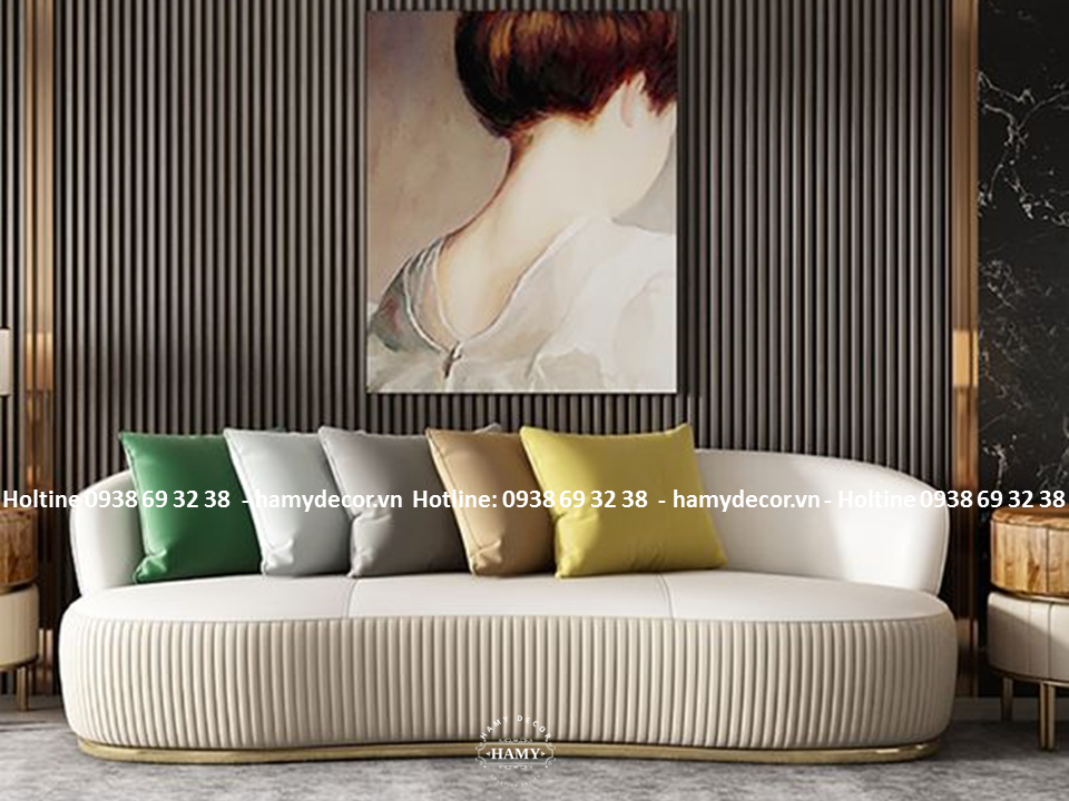 Ghế sofa bọc da chân inox mạ vàng PVD - 129