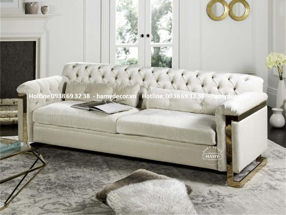 Ghế sofa tân cổ điển chân inox mạ vàng - 42