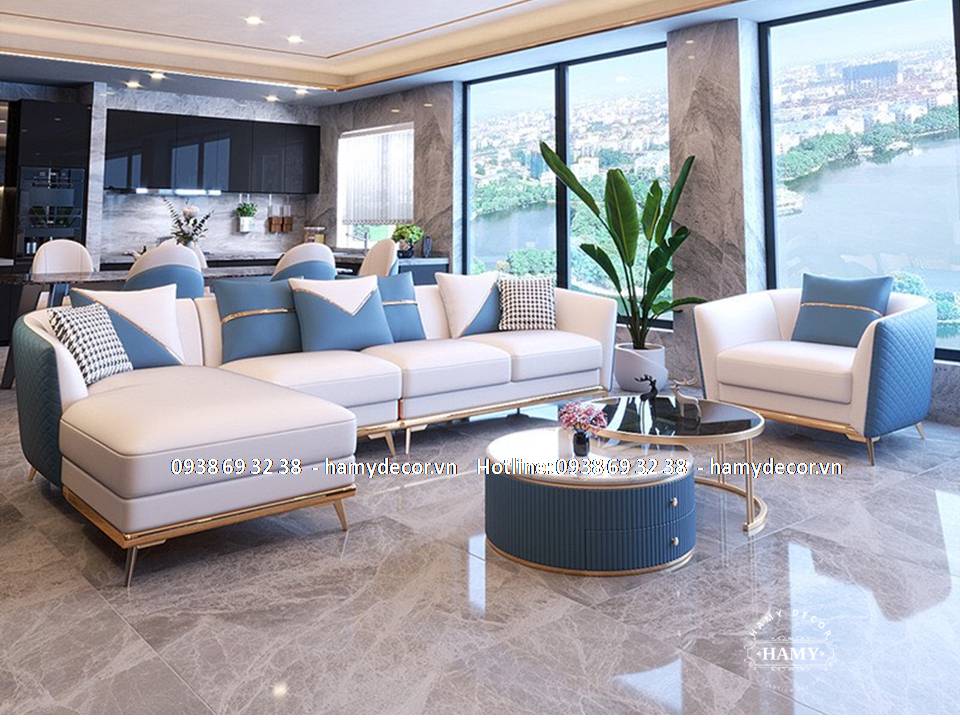 Ghế sofa góc chân inox mạ vàng SF-56