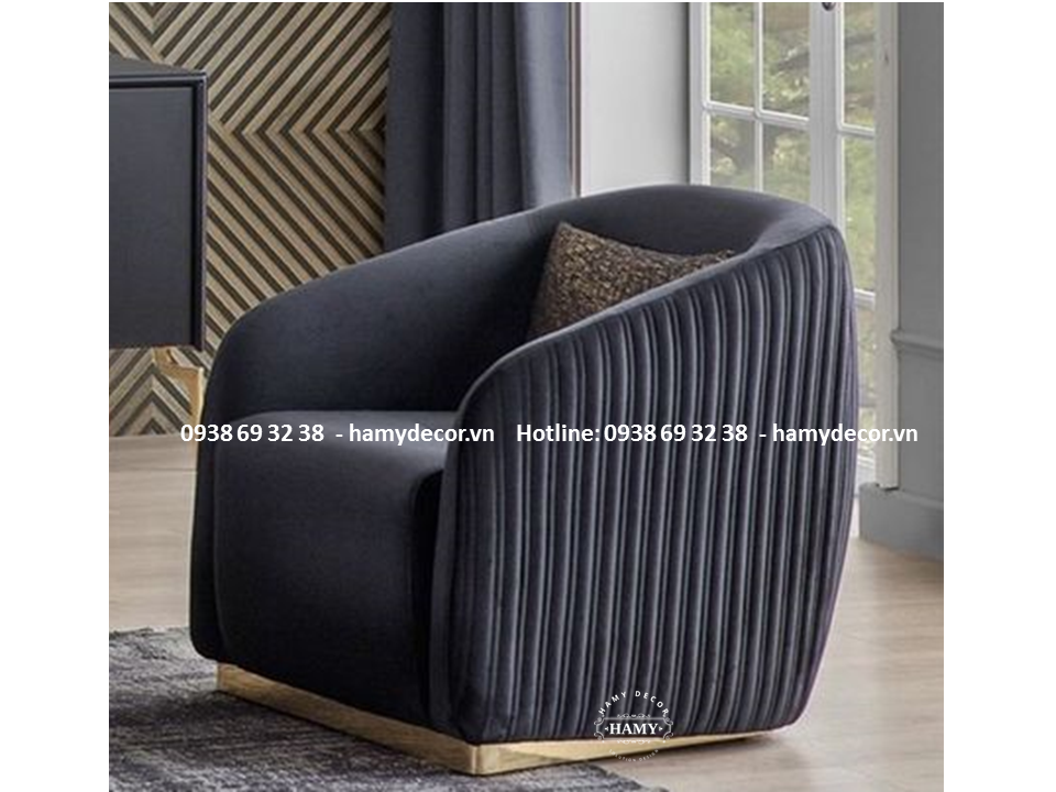 Ghế sofa đơn bọc vải nhung viên chân ghế inox mạ vàng - 44