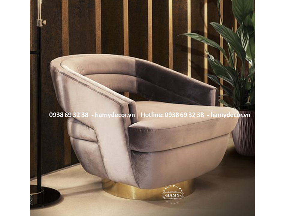 Mẫu Ghế armchair bọc vải nhung khung inox mạ vàng - 54