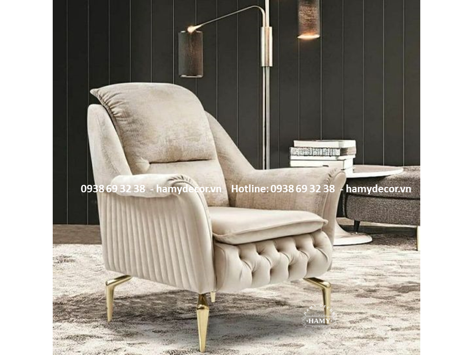 Mẫu Ghế armchair chân inox mạ vàng cho biệt thự sang trọng - 55