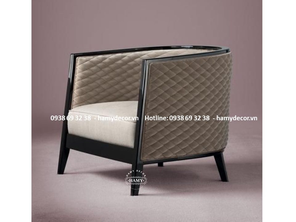 Ghế Armchair bọc vải nhung chân gỗ tự nhiên - 38