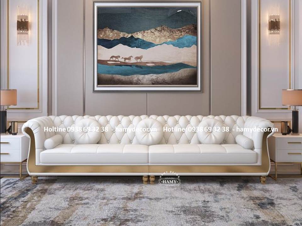 Ghế sofa tân cổ điển chân inox mạ vàng - 44
