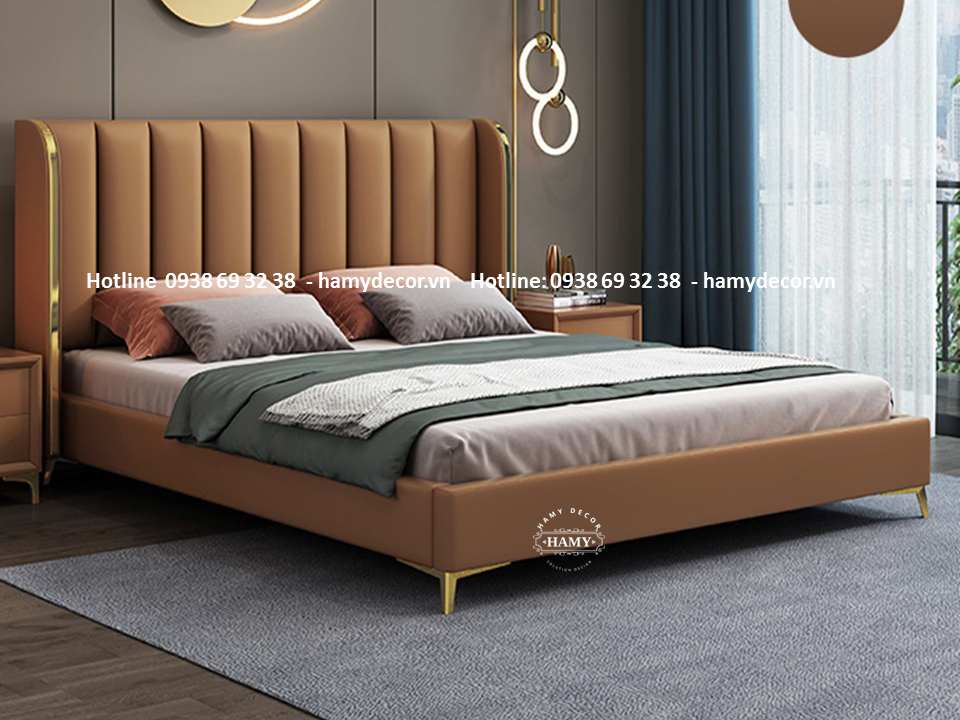 GIƯỜNG NGỦ BỌC DA INOX MẠ VÀNG ĐẸP