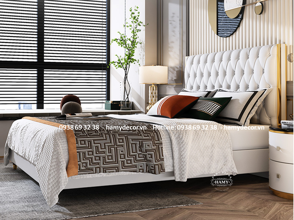 GIƯỜNG NGỦ BỌC VẢI NẸP VIỀN INOX MẠ VÀNG - 33