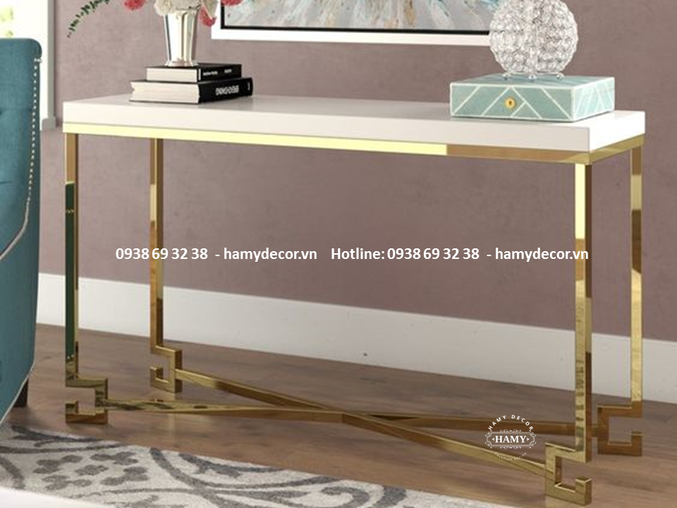 BÀN CONSOLE INOX MẠ VÀNG MẶT ĐÁ MARLE ĐẸP HIỆN ĐẠI
