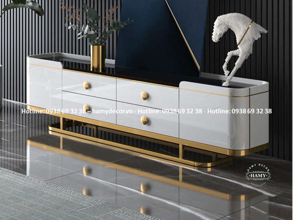 GIA CÔNG TỦ TIVI GỖ CHÂN INOX MẠ VÀNG PVD THEO MẪU - 28
