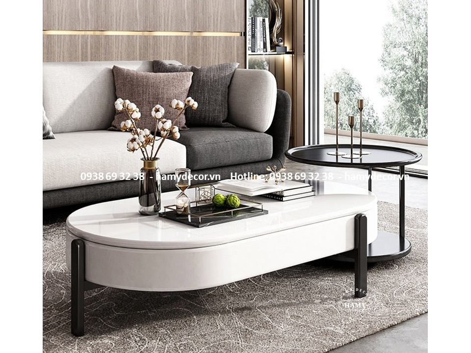 Bàn trà chân sắt mặt đá BT - 09