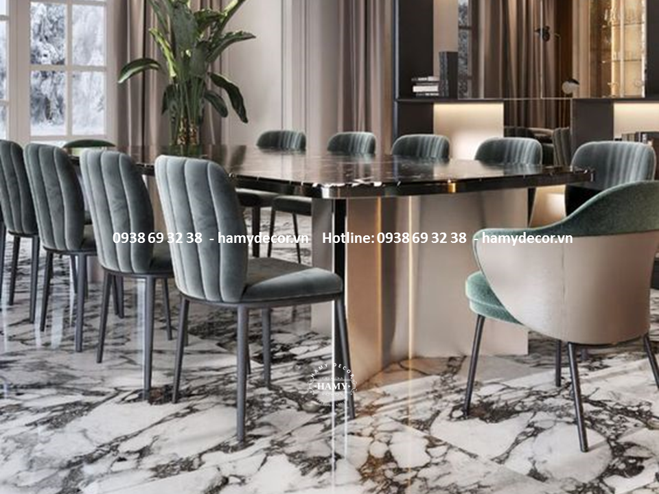 Mẫu bàn ăn chân inox mạ vàng mặt đá Marble tự nhiên - 94