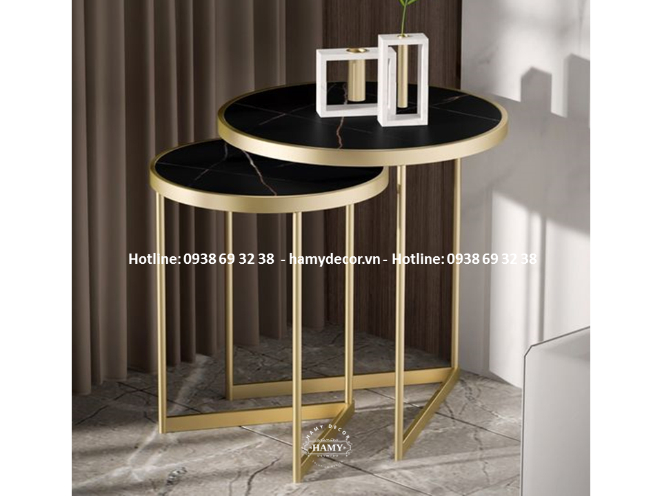 Tab sofa đôi inox mạ vàng mặt kính đen cường lực - 50