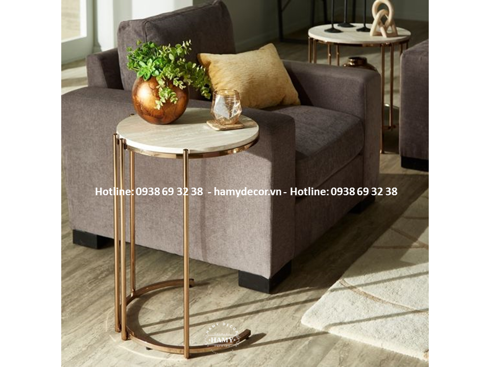 Tab sofa chân inox mạ vàng mặt đá trắng vân mây - 53