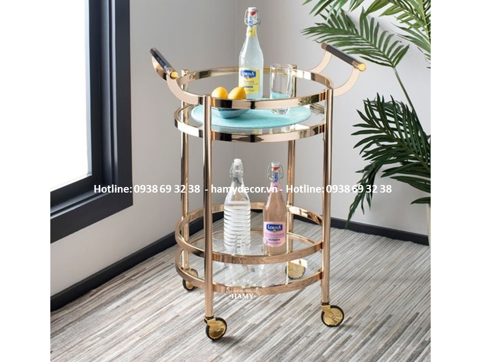 Xe đẩy rượu khung inox mạ vàng - 54