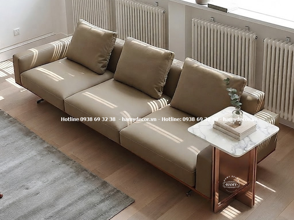 Bàn tab sofa inox vàng hồng mặt đá hình vuông
