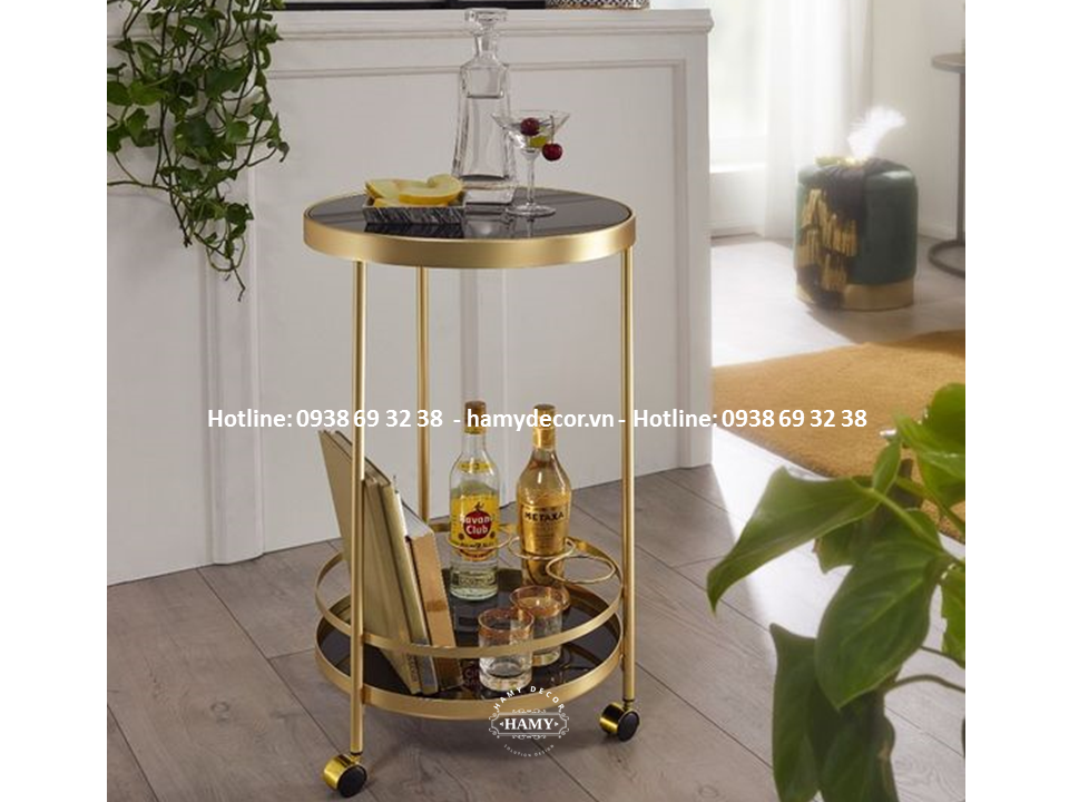 Xe đẩy rượu inox mạ vàng mặt kính cường lực - 62