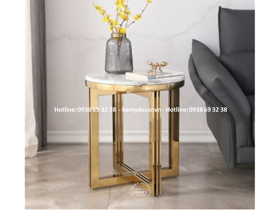 Bàn bên sofa inox mạ vàng mặt đá - 67