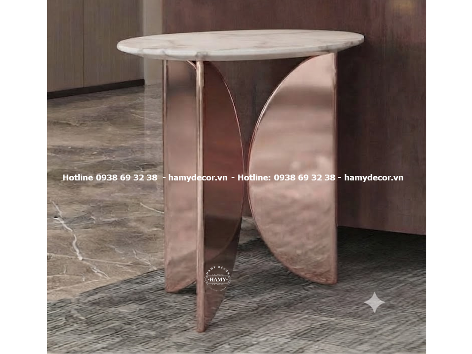 Tab sofa inox vàng hồng (MIRR - ROSE GOLD) chân uốn cong hình bán nguyệt
