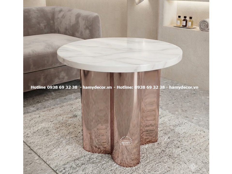 Tab sofa inox PVD bóng gương màu vàng hồng thời thượng, đẳng cấp chuẩn phong cách Modern Luxury