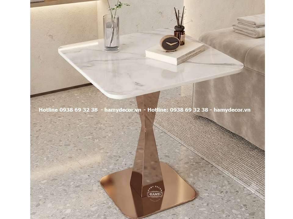 Tab sofa mặt đá vuông chân inox vàng hồng bóng gương