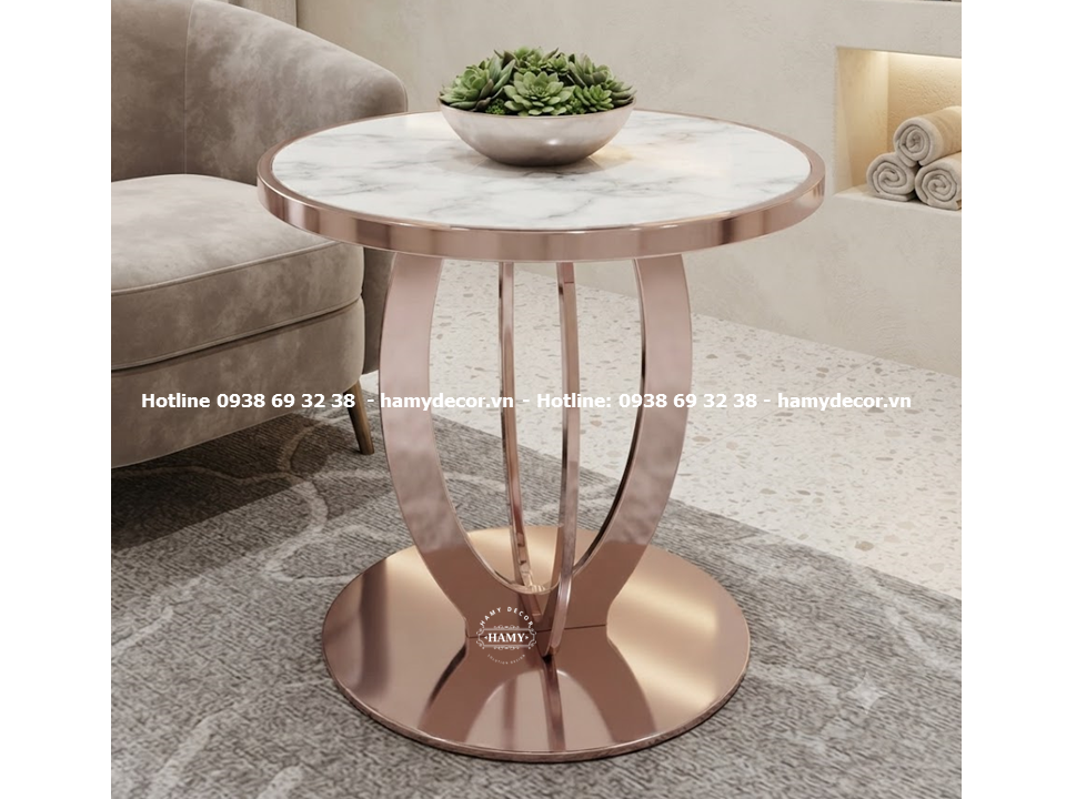 Tab sofa inox mạ vàng hồng chân bàn Khung vòm cong kết hợp mâm đế tròn