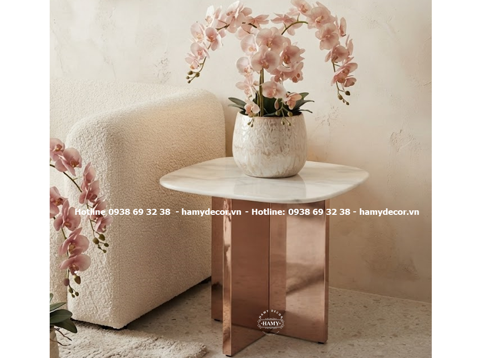 Tab sofa phần khung chân inox phủ lớp mạ PVD màu vàng hồng bóng gương