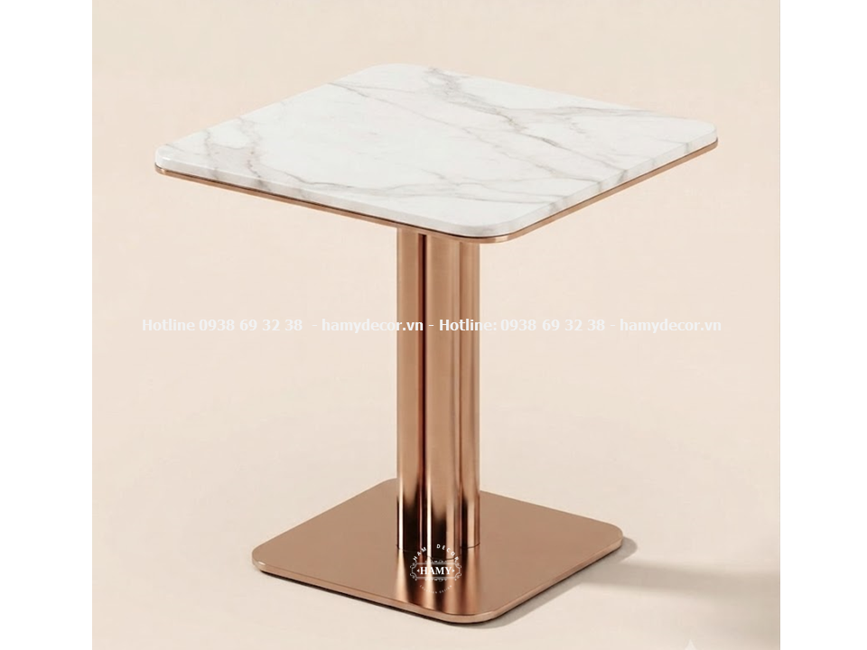 Bàn tab sofa vuông chân inox hồng bóng gương 