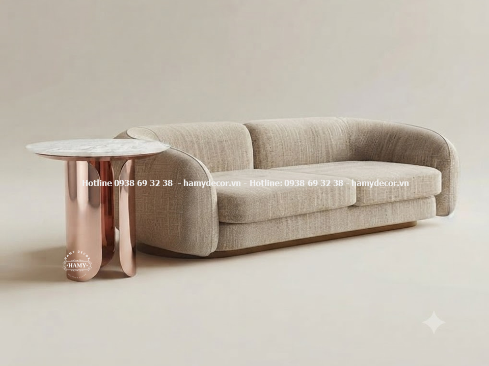 Tab sofa ( bàn phụ sofa) chân 3 chiếc lá inox hồng gương