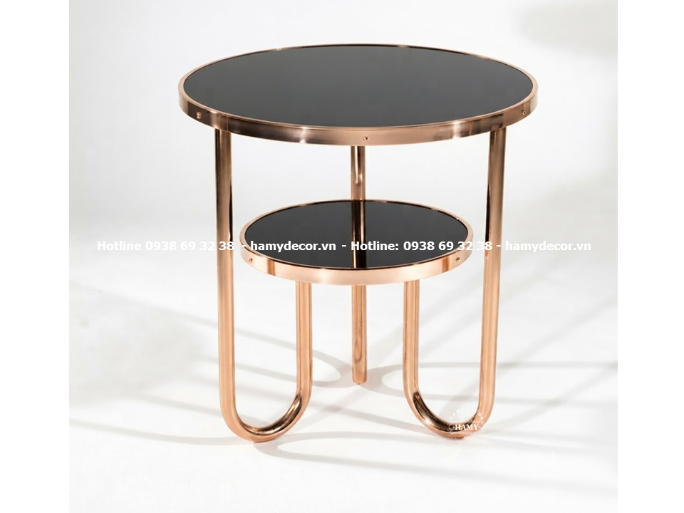  Mẫu tab sofa inox mạ vàng hồng kết hợp mặt kính cường lực sơn đen 10mm (thiết kế hai tầng hình học)