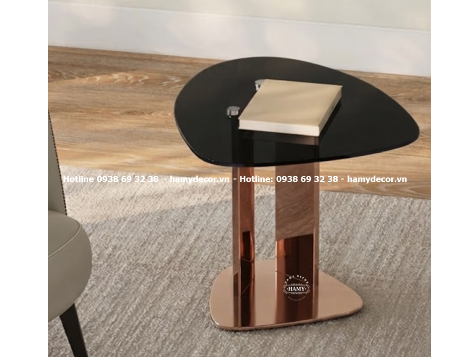  Tab sofa inox mạ vàng hồng kết hợp mặt kính (hình dáng giọt nước)