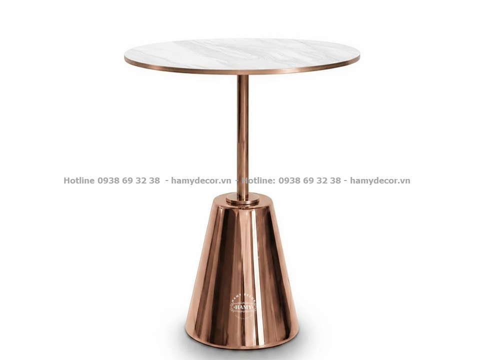  Tab sofa inox mạ vàng hồng kết hợp mặt đá trắng vân mây (kiểu dáng trụ chóp) 