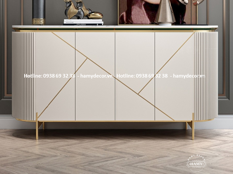 Tủ console gỗ viền khung inox mạ vàng - 57