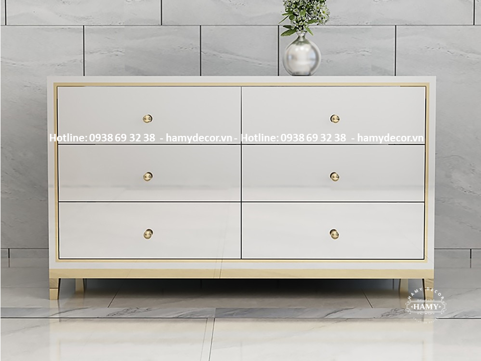 Tủ console gỗ khung chân inox mạ vàng - 76
