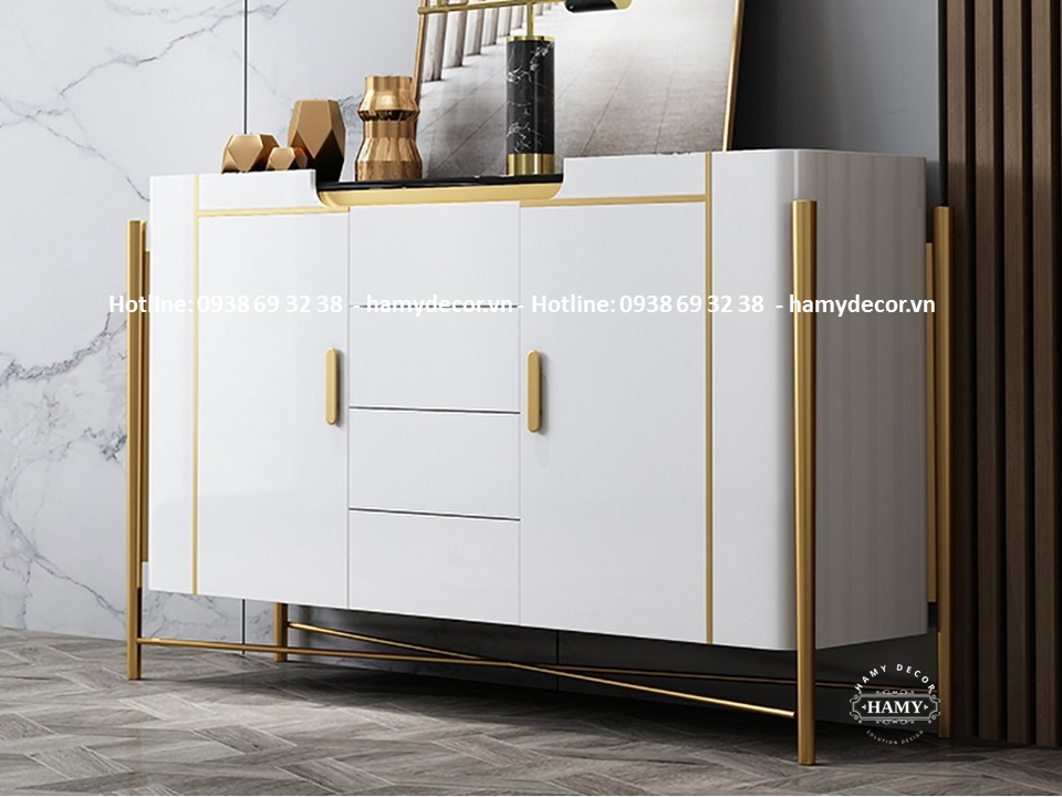 Tủ console gỗ khung inox mạ vàng - 77